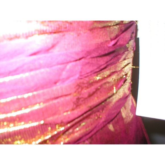 New NWT $310 Womens 6 Aidan Mattox Silk Metallic One Shoulder Dress Red Gold - Picture 12 of 12